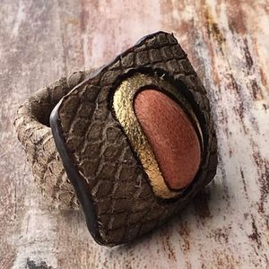 Coffee colored, peach & gold leather ring